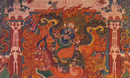 31.-Damchen-Dorlek Damchen Dorlek Mineral pigment on cotton 19th cen. Size: 40 x 31 cm, Buddhist painting