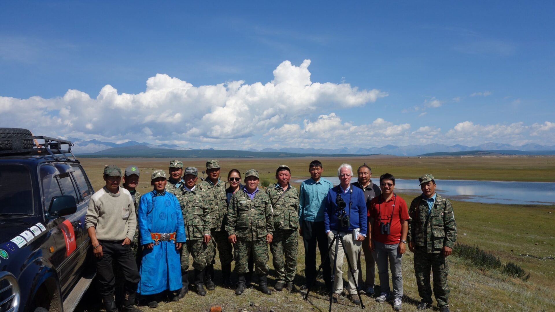 Park rangers of Ulaan-Uul Protected Area in Khovsgol, Mongolia, with Dr. Chris Leahy – showcasing global conservation partnership and local stewardship.