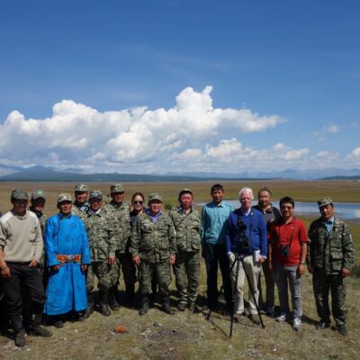 Park rangers, conservation Park rangers of Ulaan-Uul Protected Area in Khovsgol, Mongolia, with Dr. Chris Leahy – showcasing global conservation partnership and local stewardship.