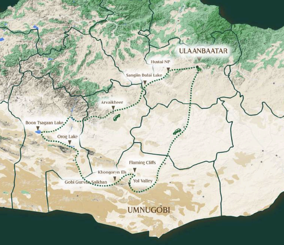 Birding in The Gobi map