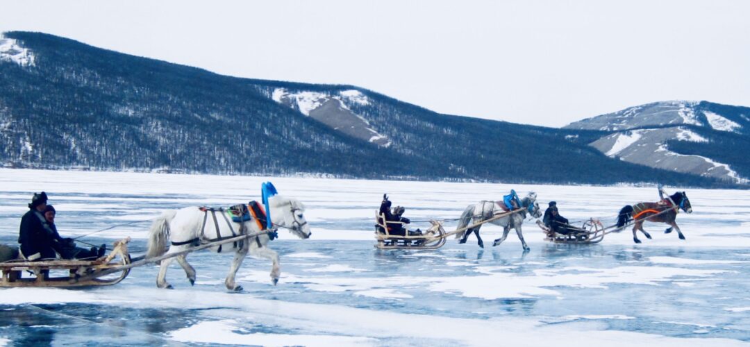 Horseslay Horse-sled adventure on the frozen surface of Lake Khovsgol during a private winter trip